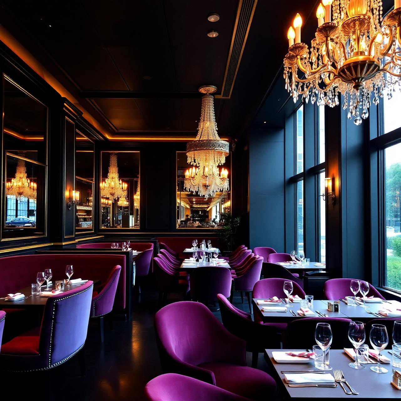 Dining room with chandeliers